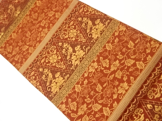 JAPANESE KIMONO / VINTAGE NAGOYA OBI / WOVEN STRIPE & FLOWER ARABESQUE